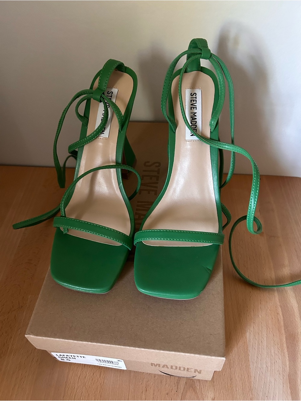 Steve Madden Green Lace-Up Square-Toe Heels